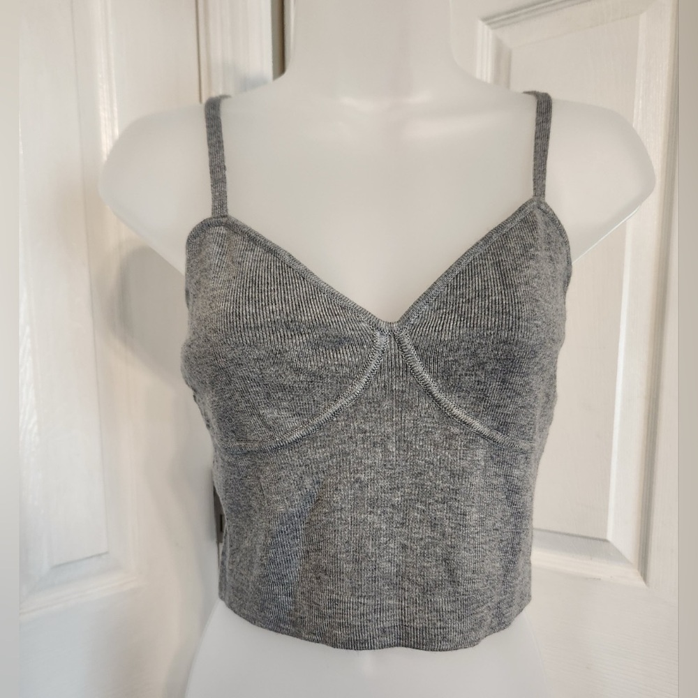 Gray Ribbed Knit Women's Crop Top